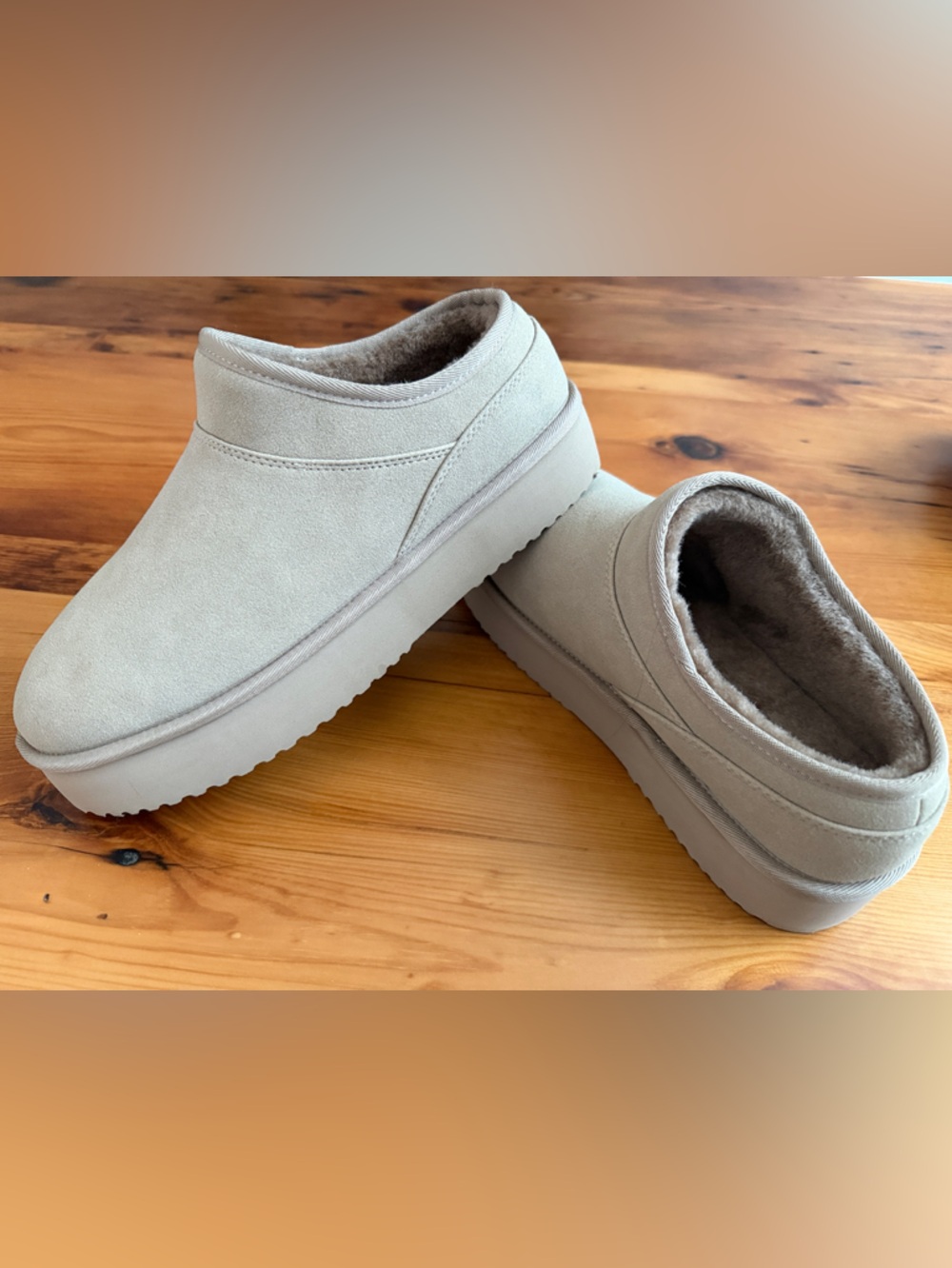 American Eagle Slip-On Platform Shearling Lined Shoes - Light Taupe